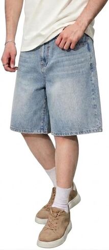LOGEQI Men's Baggy Jean Shorts Y2K Jorts Vintage Wide Leg Denim Shorts Loose Fit Skater Streetwear Knee Length Casual Pants in Saudi Arabia