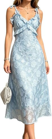 فستان RIHOAS Boho Midi Floral - فستان صيفي أنيق متدفق | الزي الرسمي مستوحى لضيف حفل الزفاف | فستان حفلة الربيع والصيف in Kuwait