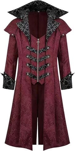 Men's Gothic Steampunk Tailcoat Medieval Vampire Jacket Coat Halloween Cosplay Party Costume. in Saudi Arabia