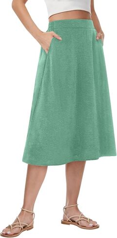 Women's Pleated Midi Skirt High Waist Flowy Casual A-line Knee Length Skirts with Pockets in Saudi Arabia