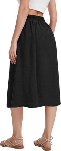 Women's Pleated Midi Skirt High Waist Flowy Casual A-line Knee Length Skirts with Pockets in Kuwait