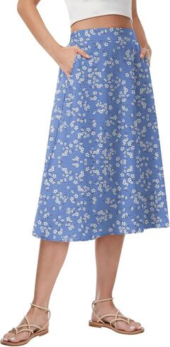 Women's Pleated Midi Skirt High Waist Flowy Casual A-line Knee Length Skirts with Pockets in Kuwait