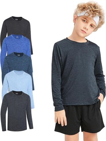 5 Pack Boys&Girls Athletic Quick Dry Long Sleeve Shirt Youth Performance Activewear T-Shirt for Kids in Saudi Arabia