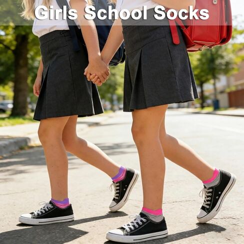 12 Pairs Girls Socks,Ankle Sock Kids Athletic Socks with Heel Tab Cotton Low Cut Kids Sock, 1-14 Years in Saudi Arabia