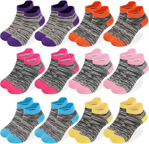 12 Pairs Girls Socks,Ankle Sock Kids Athletic Socks with Heel Tab Cotton Low Cut Kids Sock, 1-14 Years in Saudi Arabia