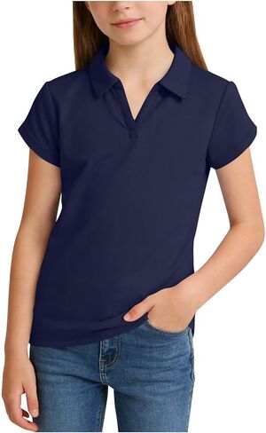 Boys Polo Shirt Back to School Clothes Uniform Shirts for Girls Fashion V Neck Short Sleeve Tops Teen Summer Outfits in Kuwait