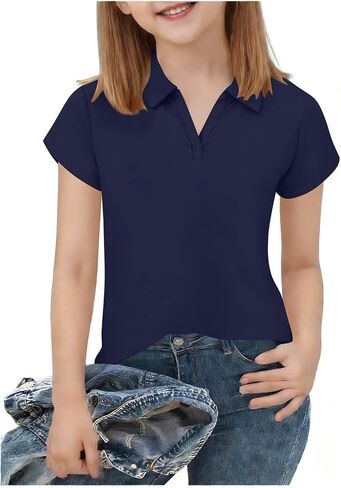 Boys Polo Shirt Back to School Clothes Uniform Shirts for Girls Fashion V Neck Short Sleeve Tops Teen Summer Outfits in Kuwait
