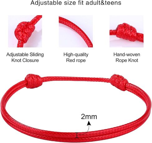 Set of 2 Red String Bracelets for Men Women - Easy to Adjust Kabbalah Protection Red Bracelets - Waterproof, Light Weight, Strength, Power Energy, Lucky Charm, Red String of Fate, Colour Not Fade in Saudi Arabia