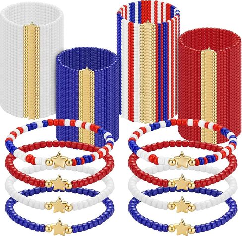 Tondiamo 100 Pcs 4th of July Bracelets USA Patriotic Bead Red White and Blue Bracelets with Stars 250th Anniversary Party Independence Day Charms accessories for Parade Party Favors Decorations in Kuwait