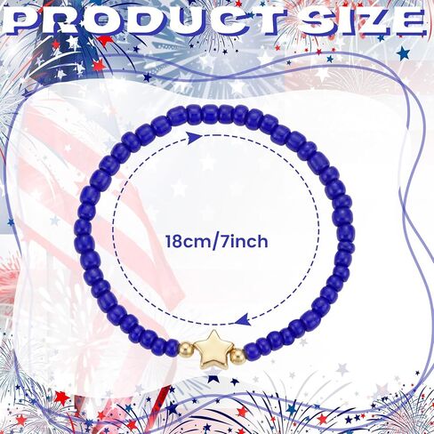 Tondiamo 100 Pcs 4th of July Bracelets USA Patriotic Bead Red White and Blue Bracelets with Stars 250th Anniversary Party Independence Day Charms accessories for Parade Party Favors Decorations in Kuwait