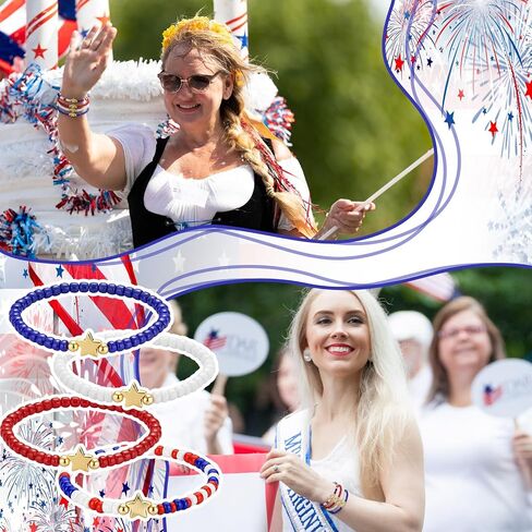 Tondiamo 100 Pcs 4th of July Bracelets USA Patriotic Bead Red White and Blue Bracelets with Stars 250th Anniversary Party Independence Day Charms accessories for Parade Party Favors Decorations in Kuwait
