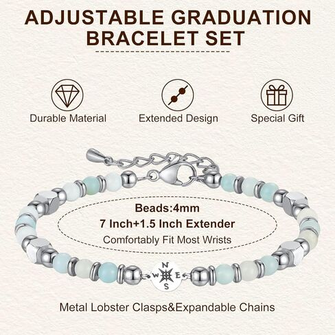 2026 Graduation Gift for Her - Natural Stone Compass Bracelet Gifts with Unique Grad Cap Box and Gift Card for Class of 2026, Adventure Begins Gifts, Gifts for Graduates in Saudi Arabia