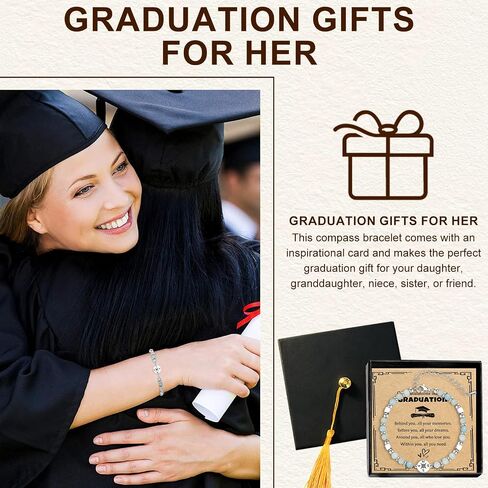 2026 Graduation Gift for Her - Natural Stone Compass Bracelet Gifts with Unique Grad Cap Box and Gift Card for Class of 2026, Adventure Begins Gifts, Gifts for Graduates in Saudi Arabia
