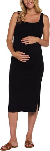 Motherhood Maternity Women's Sleeveless Square Neck Side Ruched Midi Tank Bodycon Pregnancy Dress in Kuwait