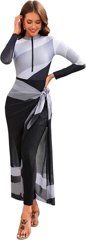 IDOPIP Muslim Swimsuit for Women, 4PCS Modest Burkini Swimwear, One Piece Swimsuit with Beach Skirt Sarong Pants Bathing Suit in Kuwait