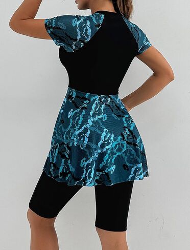 ODASDO Women's 2 Piece Rash Guard Swimsuit, UPF 50+ Printed Short Sleeve Swim Dress with Shorts Modest Bathing Suit Swimwear in Kuwait