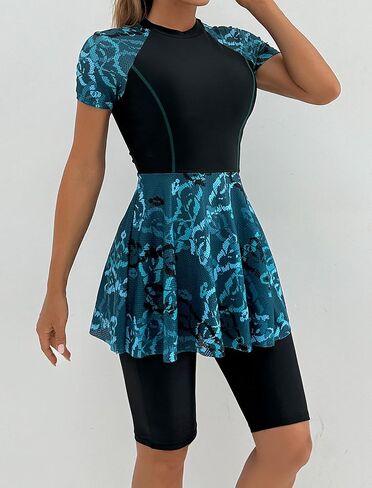 ODASDO Women's 2 Piece Rash Guard Swimsuit, UPF 50+ Printed Short Sleeve Swim Dress with Shorts Modest Bathing Suit Swimwear in Kuwait