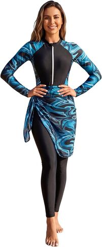 IDOPIP Muslim Burkini Swimsuit for Women One Piece Swimsuit with Beach Skirt Cover Up 2PCS Rash Guard Modest Bathing Suit in Kuwait
