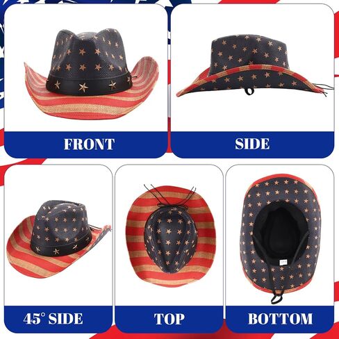 American Flag Straw Cowboy Hat with Theme Sunglass 4th of July Cowboy Hat for Men Women Patriotic Cowgirl Hat in Kuwait