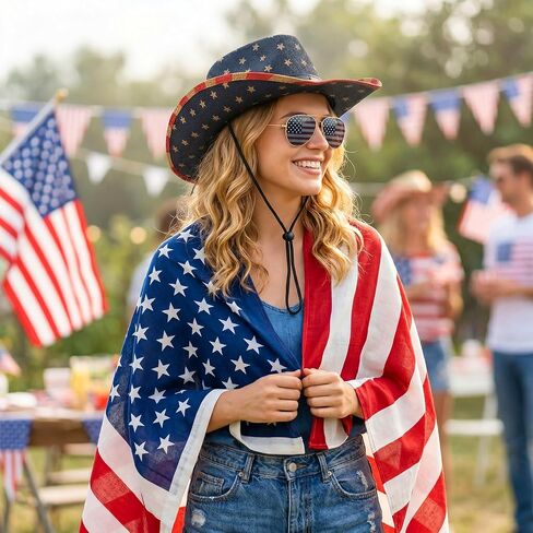 American Flag Straw Cowboy Hat with Theme Sunglass 4th of July Cowboy Hat for Men Women Patriotic Cowgirl Hat in Kuwait