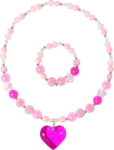 Beaded Necklace and Bracelet Set with Heart Pendant Gift Box Jewelry Set for Girls Choker Style Fashion Accessories in Kuwait
