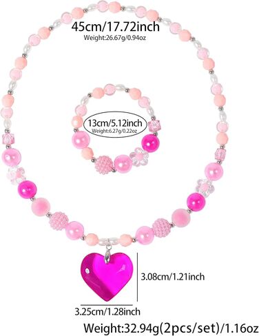 Beaded Necklace and Bracelet Set with Heart Pendant Gift Box Jewelry Set for Girls Choker Style Fashion Accessories in Kuwait