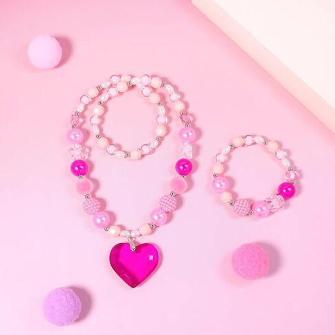 Beaded Necklace and Bracelet Set with Heart Pendant Gift Box Jewelry Set for Girls Choker Style Fashion Accessories in Kuwait