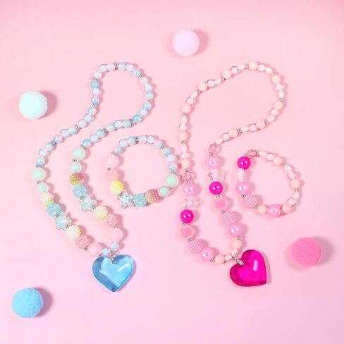 Beaded Necklace and Bracelet Set with Heart Pendant Gift Box Jewelry Set for Girls Choker Style Fashion Accessories in Kuwait
