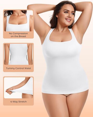 EUYZOU Shapewear Tummy Control Compression Tank Tops for Women Seamless Square Neck Body Shaper Wide Strap Camisole in Saudi Arabia