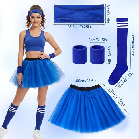 5Pcs Athletic Tutu Skirt Set for Women 3 Layered Tulle Skirt with Socks Workout Headband Wristbands for Running Dance Costume Parties Halloween (Blue) in Kuwait