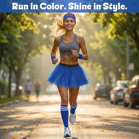 5Pcs Athletic Tutu Skirt Set for Women 3 Layered Tulle Skirt with Socks Workout Headband Wristbands for Running Dance Costume Parties Halloween (Blue) in Kuwait