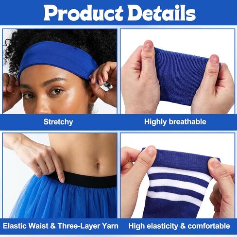 5Pcs Athletic Tutu Skirt Set for Women 3 Layered Tulle Skirt with Socks Workout Headband Wristbands for Running Dance Costume Parties Halloween (Blue) in Kuwait