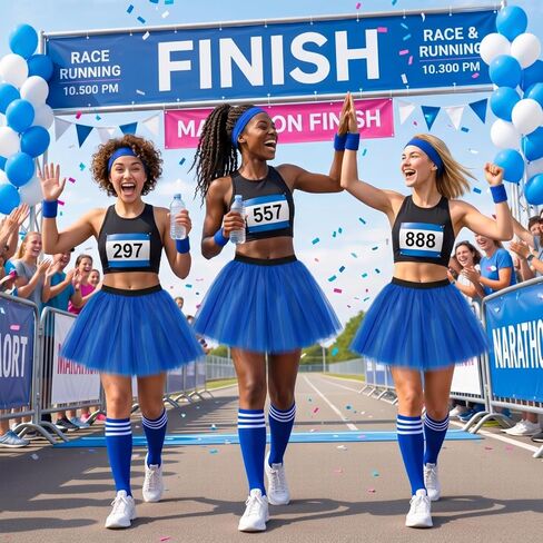 5Pcs Athletic Tutu Skirt Set for Women 3 Layered Tulle Skirt with Socks Workout Headband Wristbands for Running Dance Costume Parties Halloween (Blue) in Kuwait