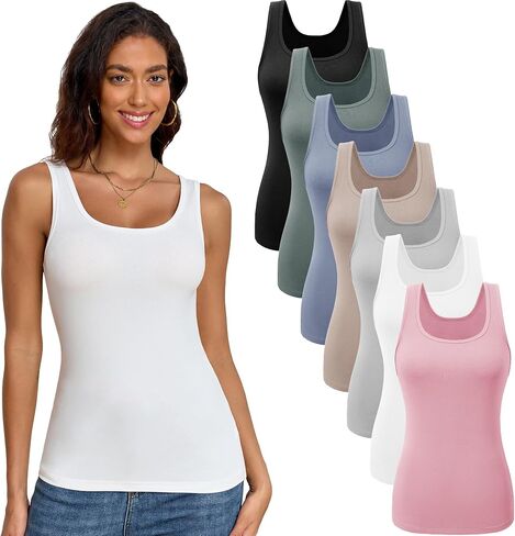 TVKSOM 7 Pack Basic Tank Tops for Women Undershirts Scoop Neck Ribbed Sleeveless Casual Layering Basic Tanks Top in Saudi Arabia