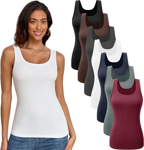 TVKSOM 7 Pack Basic Tank Tops for Women Undershirts Scoop Neck Ribbed Sleeveless Casual Layering Basic Tanks Top in Saudi Arabia