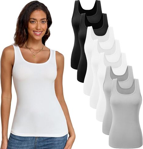 TVKSOM 7 Pack Basic Tank Tops for Women Undershirts Scoop Neck Ribbed Sleeveless Casual Layering Basic Tanks Top in Saudi Arabia
