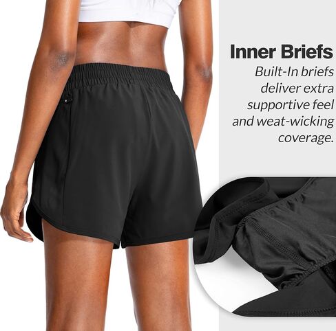Soothfeel Womens Running Shorts with Zipper Pockets 3"/5" High Waisted Athletic Gym Workout Shorts for Women with Liner in Kuwait