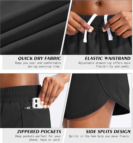 Soothfeel Womens Running Shorts with Zipper Pockets 3"/5" High Waisted Athletic Gym Workout Shorts for Women with Liner in Kuwait