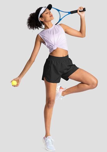 Soothfeel Womens Running Shorts with Zipper Pockets 3"/5" High Waisted Athletic Gym Workout Shorts for Women with Liner in Kuwait