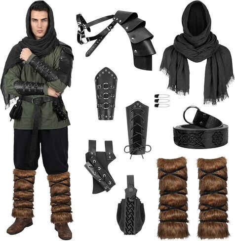 7 Pcs Renaissance Costume Accessories Men - Leather Armor Pauldron & Shoulder Cape Set,Bracers for Knight & Assassin in Saudi Arabia