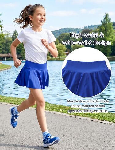 Girl's Tennis Skirts Built in Shorts Athletic Pleated Skirt Flowy Skort with Pockets for Kids 8-18 Years in Saudi Arabia