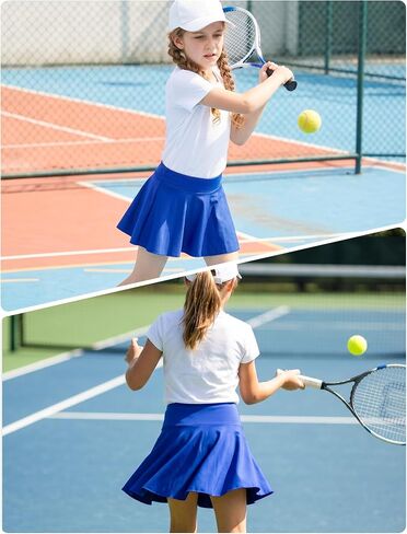 Girl's Tennis Skirts Built in Shorts Athletic Pleated Skirt Flowy Skort with Pockets for Kids 8-18 Years in Saudi Arabia