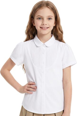 Girls Button Down Dress Shirts Kids Summer Short Sleeve Shirts for School Uniform Wedding Party Size 2-20 in Saudi Arabia