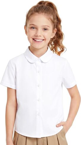 Girls Button Down Dress Shirts Kids Summer Short Sleeve Shirts for School Uniform Wedding Party Size 2-20 in Saudi Arabia