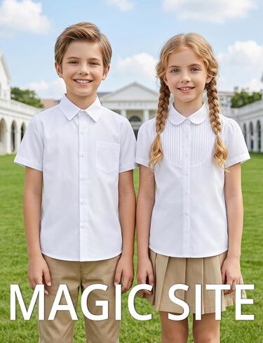 Girls Button Down Dress Shirts Kids Summer Short Sleeve Shirts for School Uniform Wedding Party Size 2-20 in Saudi Arabia