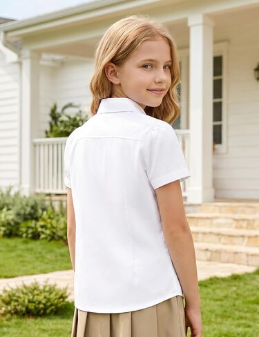 Girls Button Down Dress Shirts Kids Summer Short Sleeve Shirts for School Uniform Wedding Party Size 2-20 in Saudi Arabia