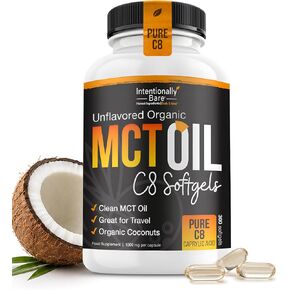Intentionally Bare Organic Pure C8 MCT Oil Capsules – 99.2% C8, .8% C10 MCT Oil Pills–Sustained Energy, Mood & Focus – from 100% Pure Organic Coconuts - Easy to Swallow and Travel - 300 Soft Gels in Saudi Arabia