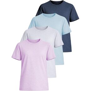 4 Pack Kids Athletic Short Sleeve T-Shirts, Quick Dry Moisture Wicking Gym Workout Crewneck Tees for Boys Girls in Saudi Arabia