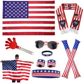2026 World Soccer Sport Cup USA Fan Gear Kit, 10pcs Patriotic Soccer Fan Accessories for Game Day & Watch Party - with USA Team Flag, Scarf, Headband, Wristbands, Sunglasses, Clapper, Cheering Sticks in Saudi Arabia