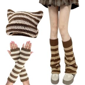 Grunge Therian Clothes Y2k Crochet Cat Hat Fairycore Arm Warmers Emo Leg Warmers in Saudi Arabia